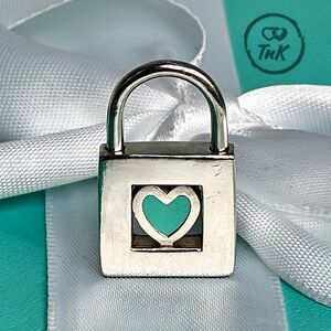 Tiffany & Co sterling silver padlock charm with blue enamel heart